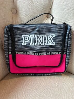 🩷 Victoria’s Secret PINK Hanging Travel Toiletry / Makeup Bag Pink & Gray